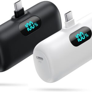 (2-Pack) Mini Portable Charger 5000mAh Power Bank,3A PD USB C Cell Phone Portable Power, LCD Display Battery Pack Compatible with iPhone 16/15/15 plus/15 pro/15 pro Max/Android/Samsung/Moto/LG etc
