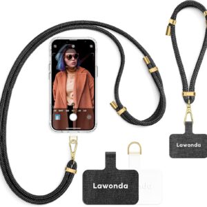 2 Pads Phone Lanyard Adjustable Crossbody Cell Phone Neck Strap Universal Mobile Phone Wrist Lanyard + 2pcs Cellphone Patch Tether Tab for Travel Essentials Black
