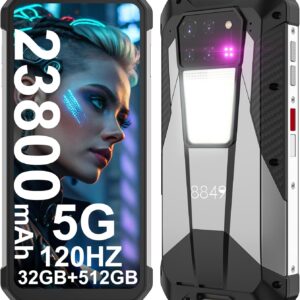 8849 Tank 3 Rugged Smartphone, 23800mAh 5G Outdoor Rugged Cell Phone Unlocked, 32GB RAM+512GB ROM, 6.79" Waterproof Android 13 Mobile Phones, 200MP Main Camera/OTG/GPS(Support T-Mobile & Verizon Only)
